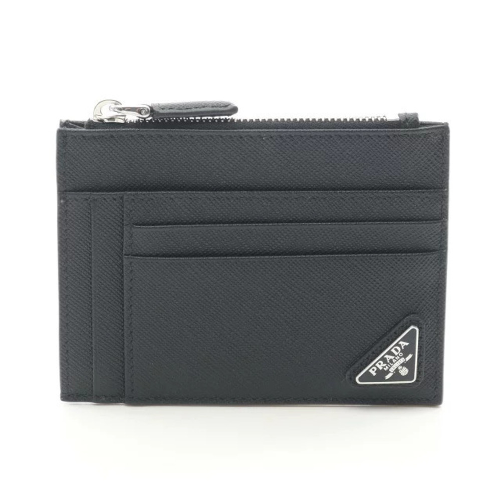 Prada Saffiano Triangle Card Case Wallet Coin Purse Wallet Leather Black